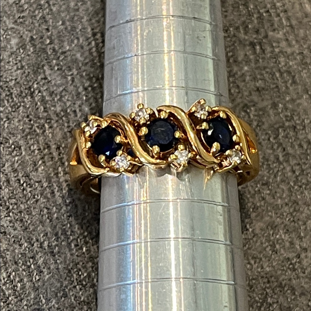 Gold Overlay Sterling Sapphire Ring-7.75 - Picture 7 of 9